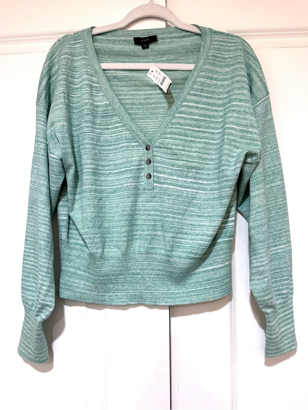 J.Crew, NWT Space-Dyed  Henley Wide V-neck sweater, Sz L